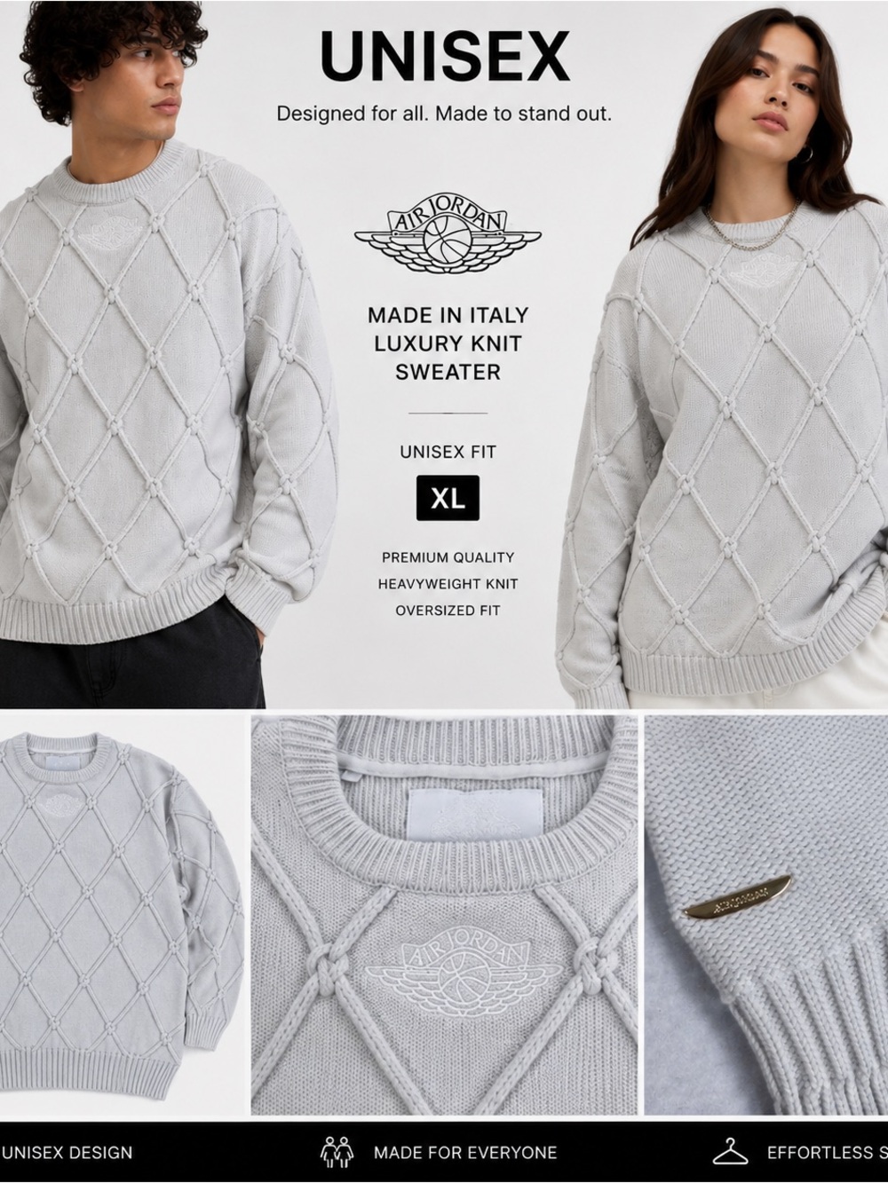 Jordan Made In Italy Luxury Knit Sweater XL Cream Unisex